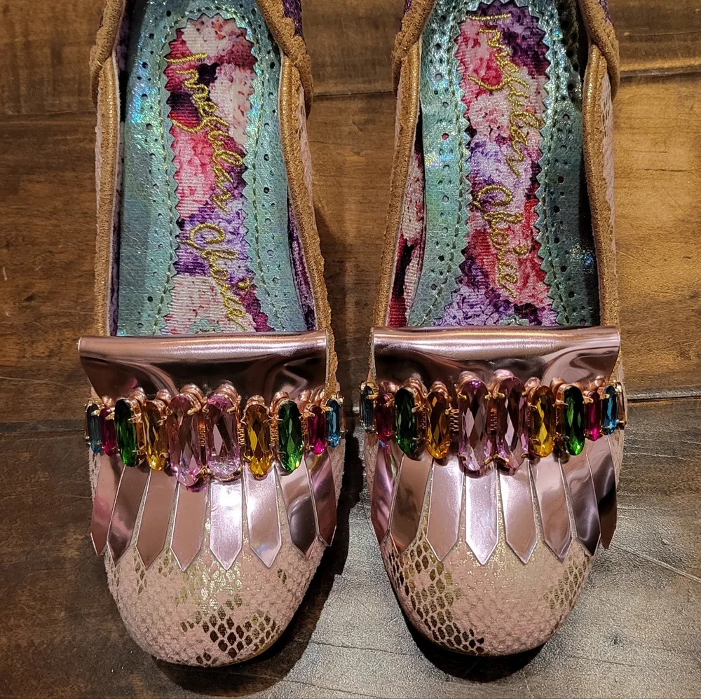 NWT Size 6.5 Irregular Choice Amorgos Pink Rhinestone, Snake Skin Glitter Heels - Picture 7 of 11